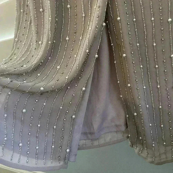 Mac Duggal Midi Dress Size 16 XL Vintage Lilac Mocha Stripe Long Sleeve Sparkle - Picture 11 of 11